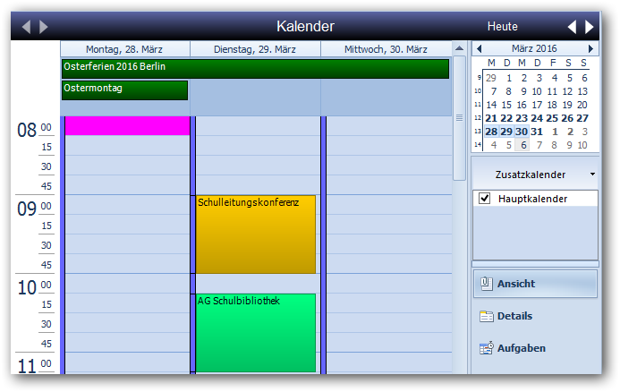 Screenshot: Calendar Data